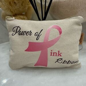 NWT Beige Canvas Pouch for Breast Cancer Awareness